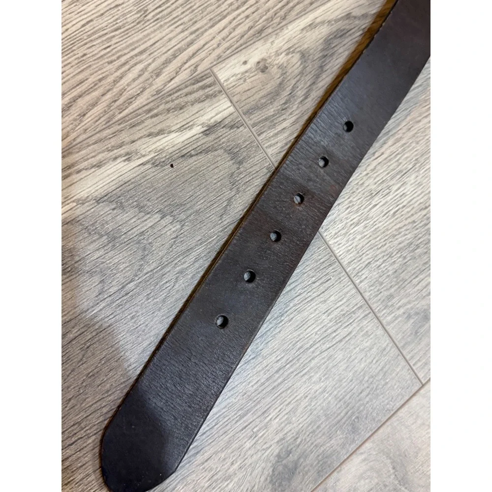 Express Genuine Leather Belt Large Brown Brass Buckle Classic Mens Vintage‎ ReAd